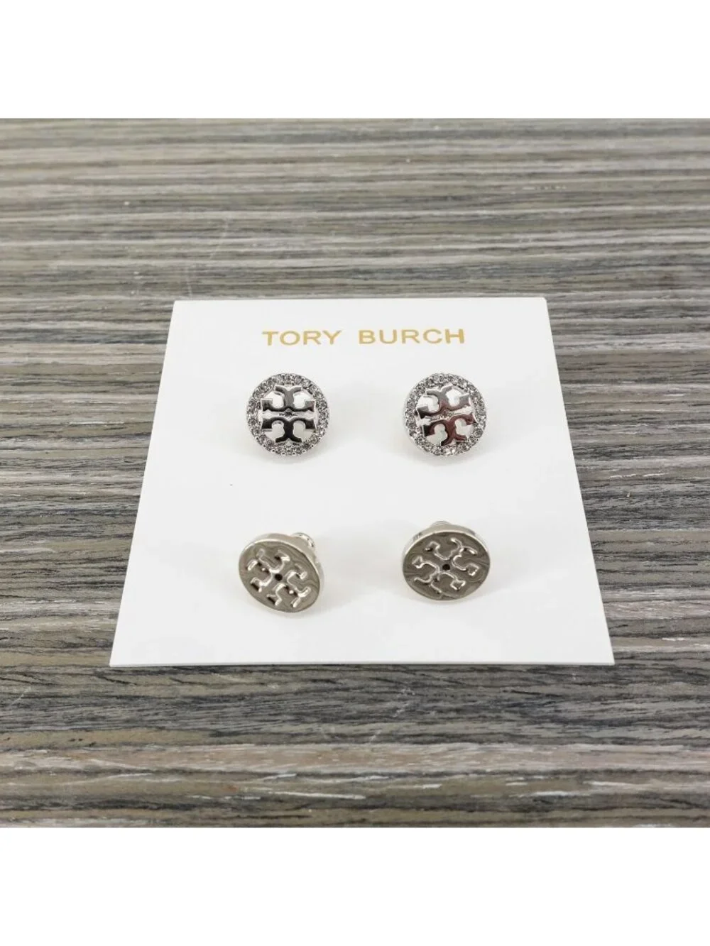 Tory Burch Miller Pavé Stud Earrings Silver/Crystal OS - Picture 7 of 8